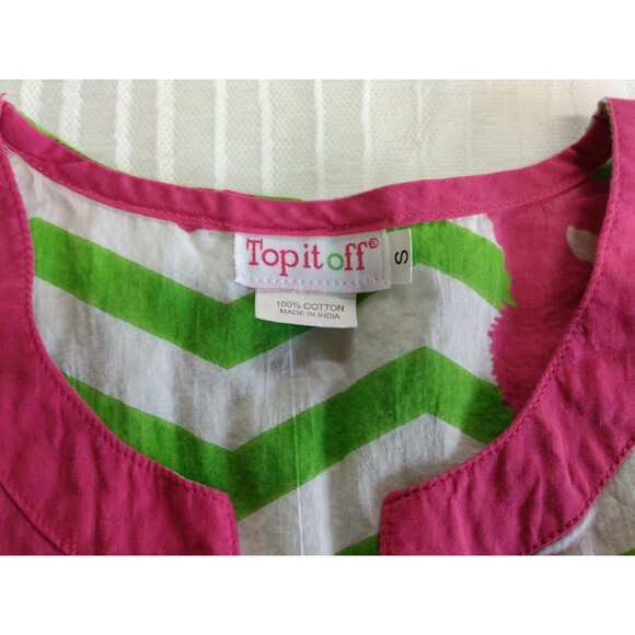 Womens Small Tunic Top Coverup Green Pink Seahorse Coastal Beach Resort Cruise - Picture 3 of 8